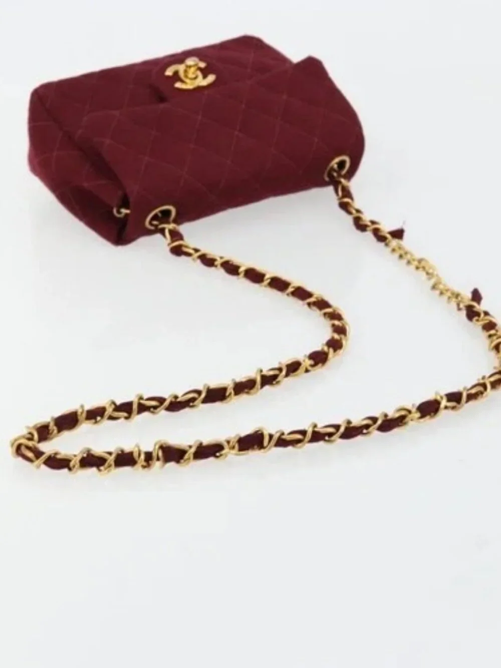 CHANEL Matelasse Chain Shoulder Bag Cotton Bordeaux Gold CC Auth 171294